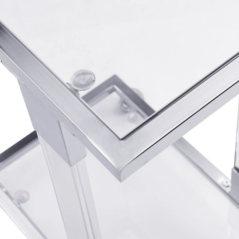 Table d'appoint C moderne contemporaine, table de chevet avec plateau en verre trempé, structure en acier et acrylique, roulettes verrouillables