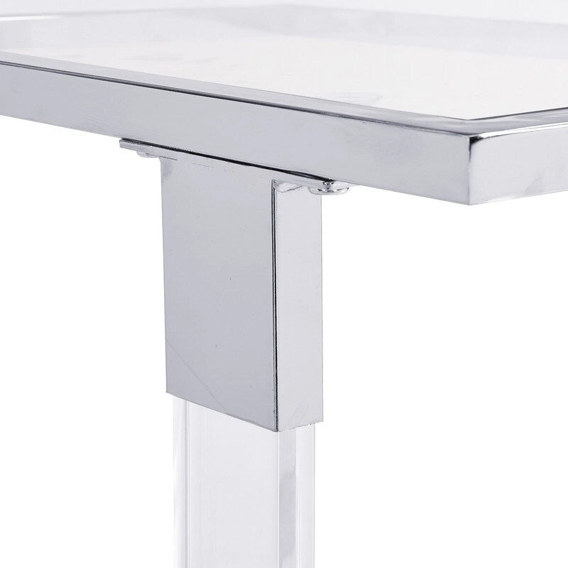 Table d'appoint C moderne contemporaine, table de chevet avec plateau en verre trempé, structure en acier et acrylique, roulettes verrouillables
