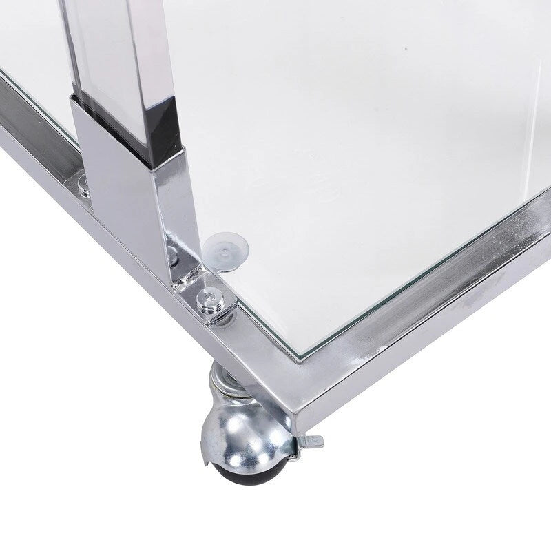 Table d'appoint C moderne contemporaine, table de chevet avec plateau en verre trempé, structure en acier et acrylique, roulettes verrouillables