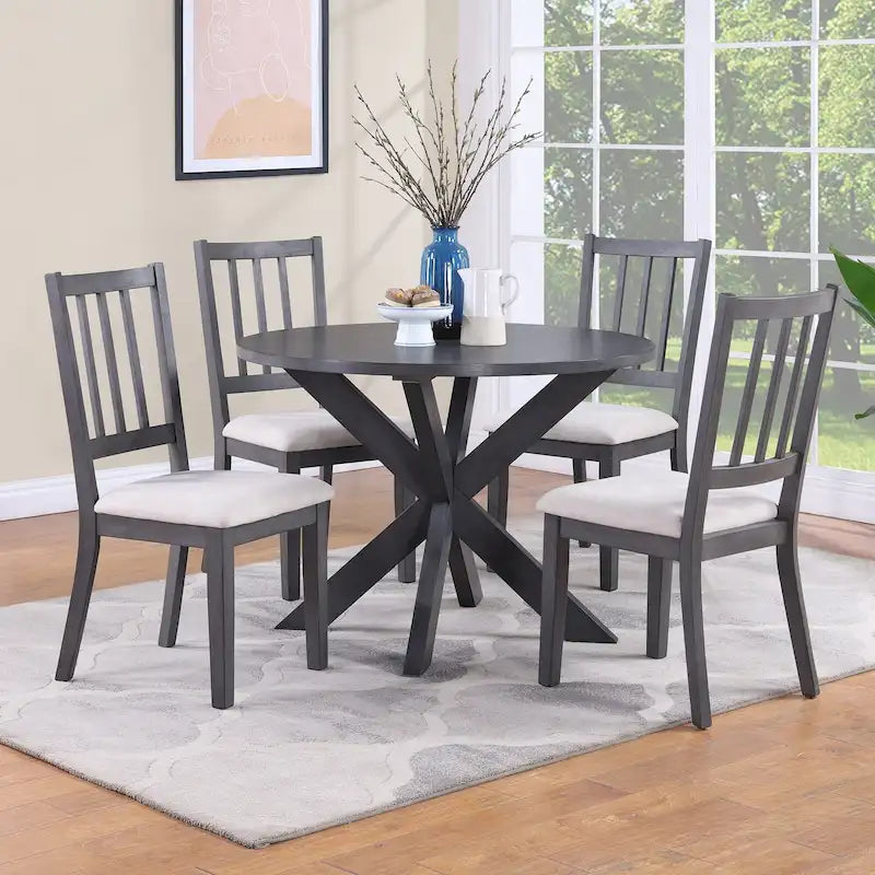 Table à manger ronde à piètement en X style ferme de 42 po de diamètre