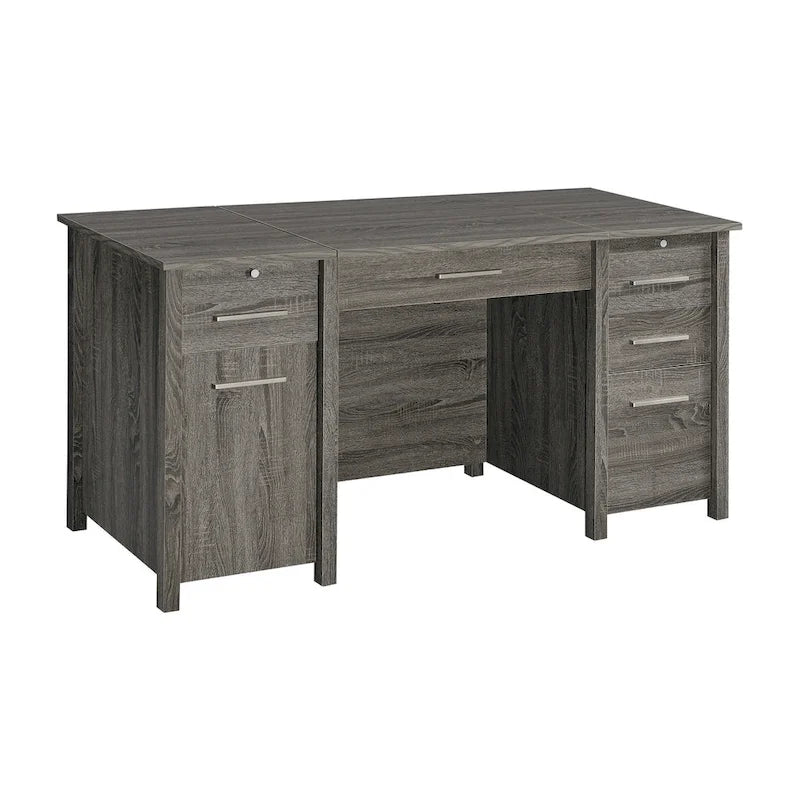 Bureau d'ordinateur  avec 4 tiroirs, plateau relevable, 2 tiroirs coulissants, 152,4 cm, gris patiné