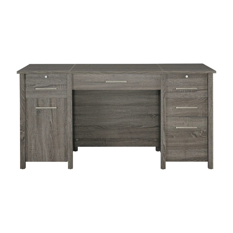 Bureau d'ordinateur  avec 4 tiroirs, plateau relevable, 2 tiroirs coulissants, 152,4 cm, gris patiné