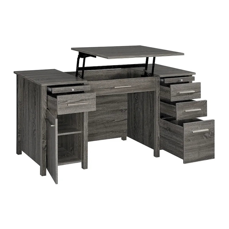 Bureau d'ordinateur  avec 4 tiroirs, plateau relevable, 2 tiroirs coulissants, 152,4 cm, gris patiné