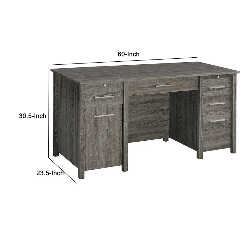 Bureau d'ordinateur  avec 4 tiroirs, plateau relevable, 2 tiroirs coulissants, 152,4 cm, gris patiné