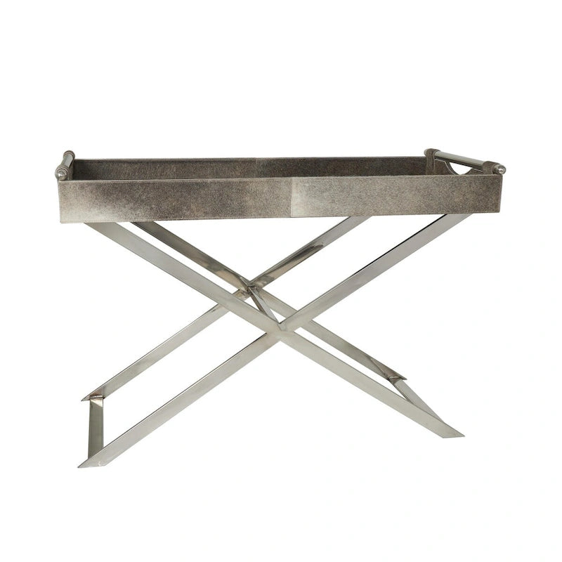 Table d'appoint d'extrémité de canapé en cuir avec pieds et poignées diagonales argentés - Gris - Roche River Decor