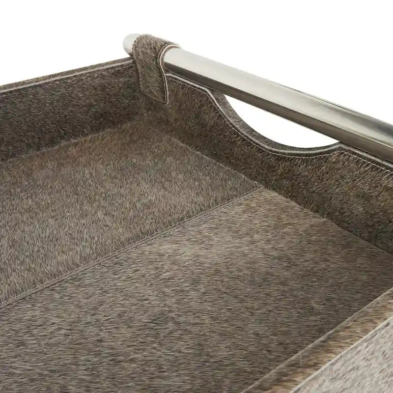 Table d'appoint d'extrémité de canapé en cuir avec pieds et poignées diagonales argentés - Gris - Roche River Decor