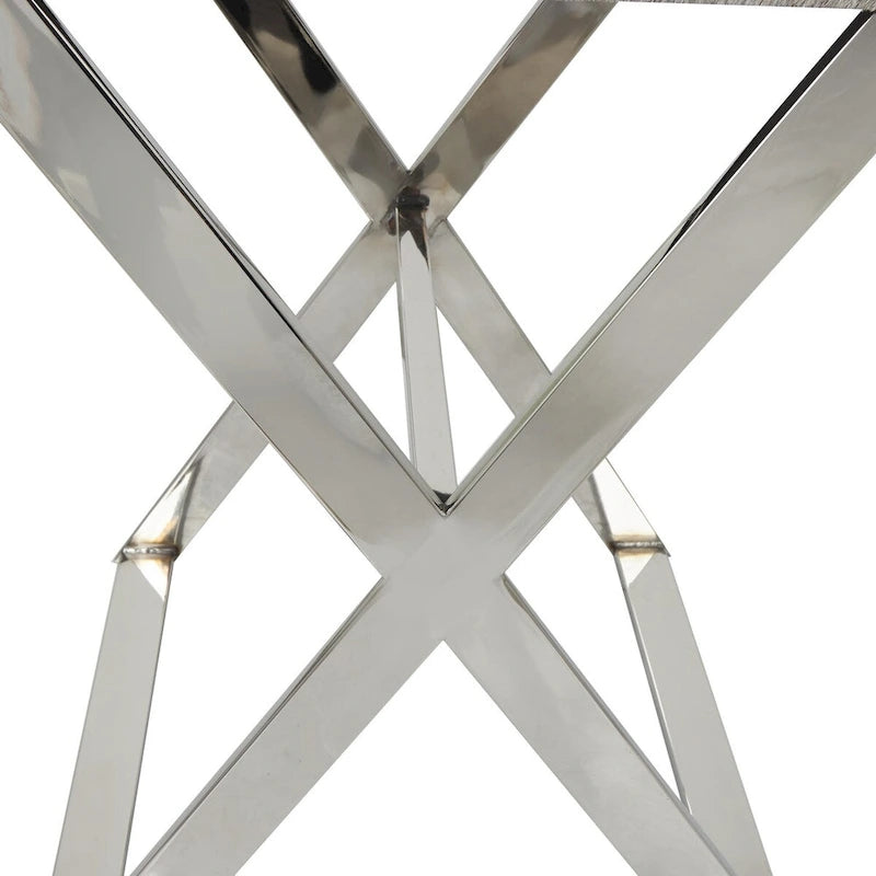 Table d'appoint d'extrémité de canapé en cuir avec pieds et poignées diagonales argentés - Gris - Roche River Decor